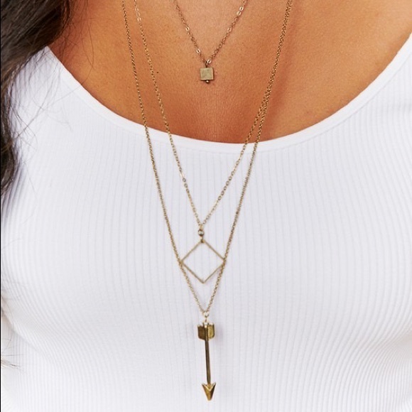 Antique Gold Layered Charm Necklace - Picture 2 of 2